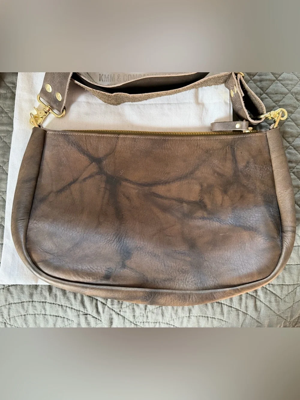NEW KMM & Co Olive Crunch Full Size Crossbody Leather Crossbody Bag with Pouch